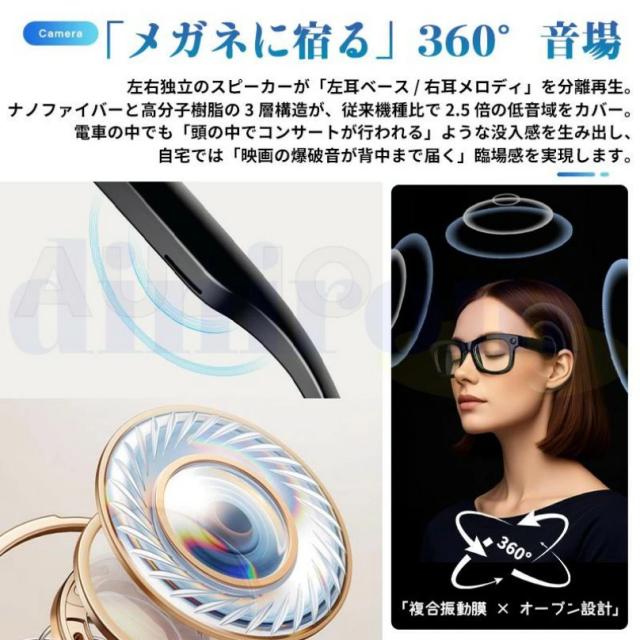 スマートグラス カメラ付き 録画 メガネ iPhone 眼鏡【新世代】 録音 映像 スマート 音楽再生 通話可能 Bluetooth5.3 日本語説明書付 近視用 サングラス マイク内蔵 AIワイヤレスメガネ 500W解像度 アプリ記録 高音質