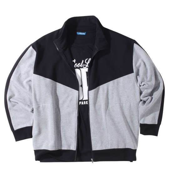 大きいサイズ メンズ COLLINS 裏起毛切替 フルジップ スタンド ジャケット + 半袖 Tシャツ ミックスグレー × ブラック 1258-3320-1 3L 4L 5L 6L 8L