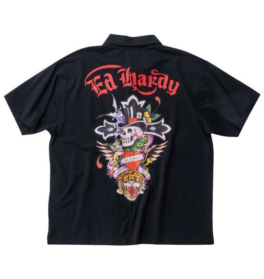 大きいサイズ メンズ Ed Hardy 鹿の子プリント 半袖 ポロシャツ ブラック 1278-4516-2 3L 4L 5L 6L 8Lの通販は