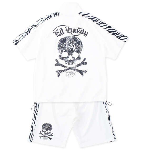 大きいサイズ メンズ Ed Hardy ゼブラ フェイクファー ライン 半袖 ジャージ セット ホワイト 1278-4517-1 3L 4L 5L 6L 8L_1