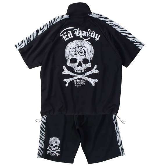 大きいサイズ メンズ Ed Hardy ゼブラ フェイクファー ライン 半袖 ジャージ セット ブラック 1278-4517-2 3L 4L 5L 6L 8L_1