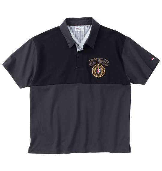 大きいサイズ メンズ H by FIGER 天竺切替 半袖 ポロシャツ チャコール × ブラック 1268-4241-2 3L 4L 5L 6L 8L