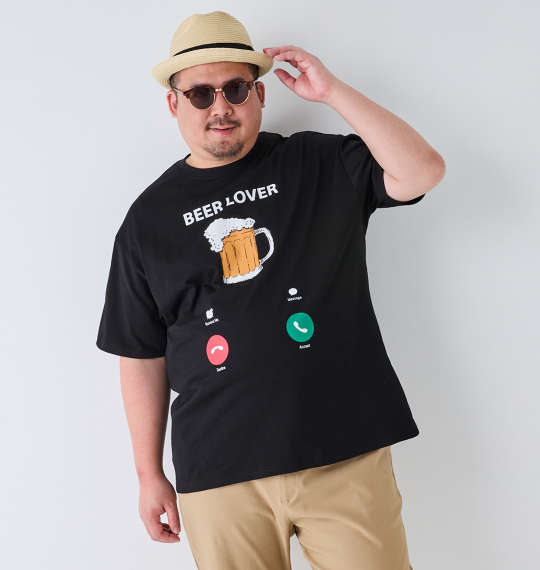 大きいサイズ メンズ YOIDORE Beer Incoming Call 半袖 Tシャツ ブラック 1268-4260-2 3L 4L 5L 6Lの通販は 5,322円