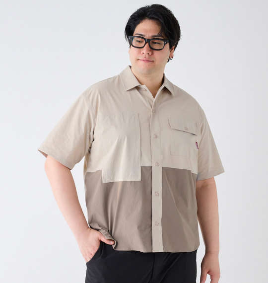大きいサイズ メンズ Coleman ストレッチ ナイロン リップストップ バイカラー 半袖 シャツ ベージュ 1277-4270-1 3L 4L 5L 6L 7L 8L