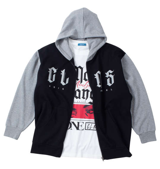 大きいサイズ メンズ COLLINS 裏起毛 配色 フルジップ パーカー + 半袖 Tシャツ ブラック × ホワイト 1258-4310-2 3L 4L 5L 6L 8L