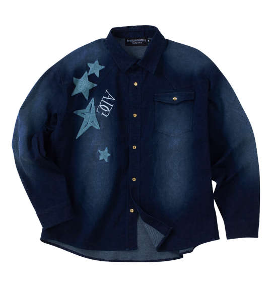 大きいサイズ メンズ GLADIATE 刺繍 ストレッチ デニム 長袖 シャツ ネイビー 1257-4300-1 3L 4L 5L 6L