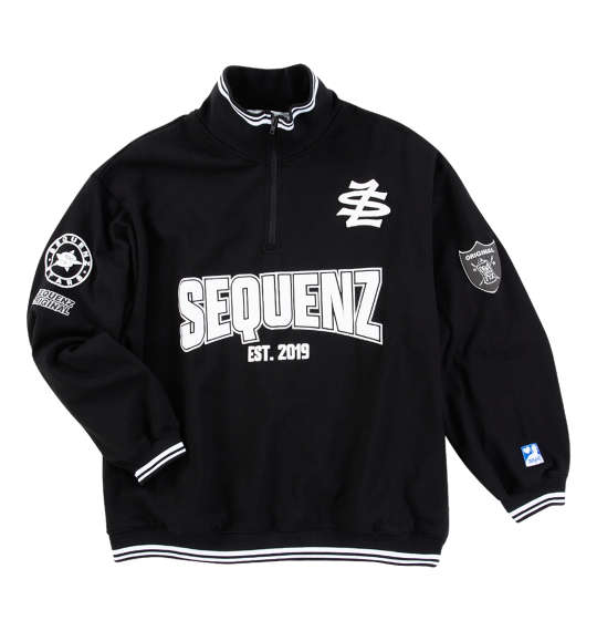 大きいサイズ メンズ SEQUENZ 90sフレバ ハーフジップ スウェット ブラック 1258-4341-2 3L 4L 5L 6L