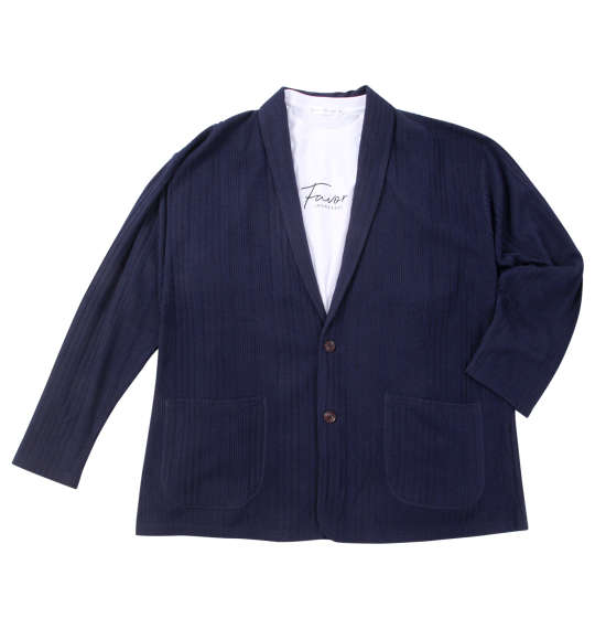 大きいサイズ メンズ launching pad 針抜きストライプ 長袖 ショール ジャケット + 半袖 Tシャツ ネイビー×ホワイト 1258-4345-1 3L 4L 5L 6L