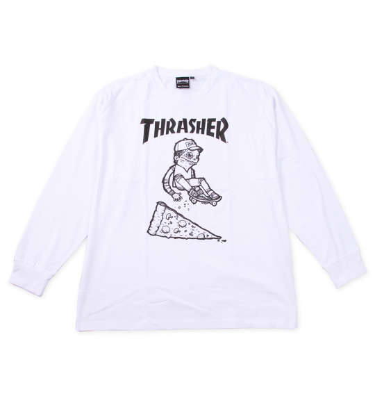 大きいサイズ メンズ THRASHER PIZZA 長袖 Tシャツ ホワイト 1278-4665-1 3L 4L 5L 6L 8L