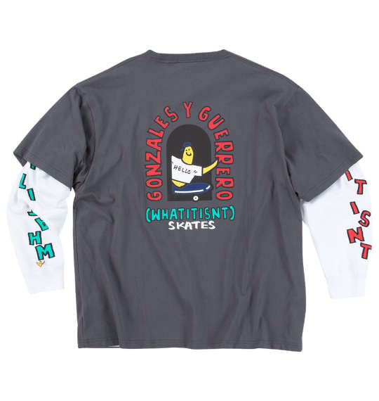 大きいサイズ メンズ (What it isNt) 半袖T × 長袖T レイヤード Tシャツ チャコール × ホワイト 1278-4695-1 3L 4L 5L 6L 8L