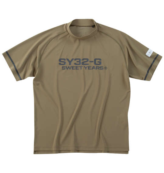 大きいサイズ メンズ SY32 by SWEET YEARS マット ストレッチ ポンチ 半袖 モックネック シャツ カーキ 1278-5215-1 3L 4L 5L 6L