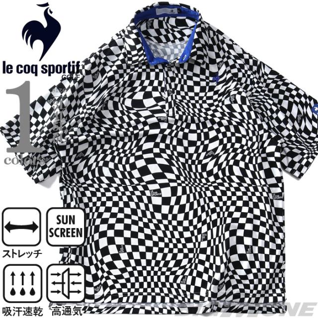 大きいサイズ メンズ LE COQ SPORTIF GOLF ルコックスポルティフ VICHY柄 半袖 ストレッチ ゴルフ ポロシャツ 吸汗速乾 lg5shsb3m