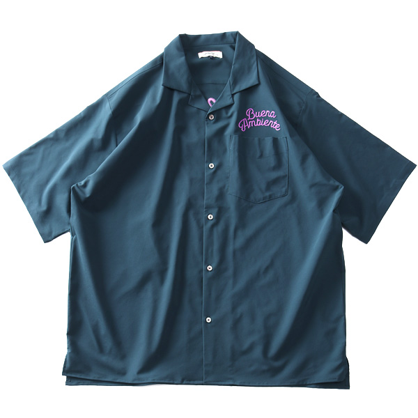 大きいサイズ メンズ PANASPUR パナシュプール 刺繍入り 半袖 オープン