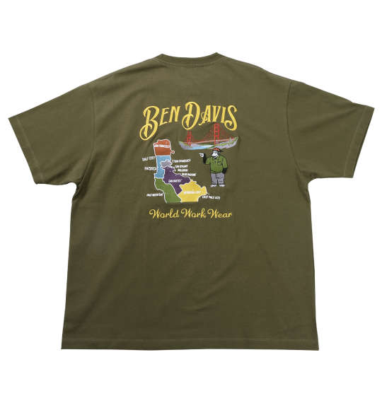 大きいサイズ メンズ BEN DAVIS スーベニア 刺繍 半袖 Tシャツ カーキ 1278-5559-1 3L 4L 5L 6L
