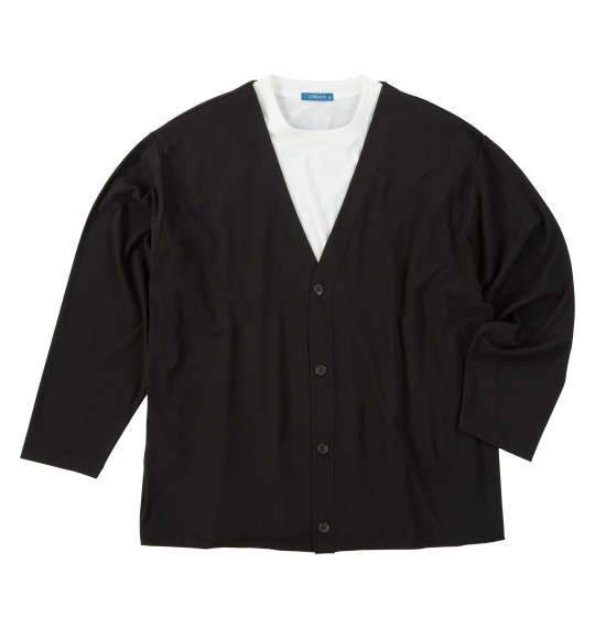 大きいサイズ メンズ COLLINS ミニワッフル 長袖 カーディガン + 天竺 半袖 Tシャツ ブラック×ホワイト 1258-5300-2 3L 4L 5L 6L 8L