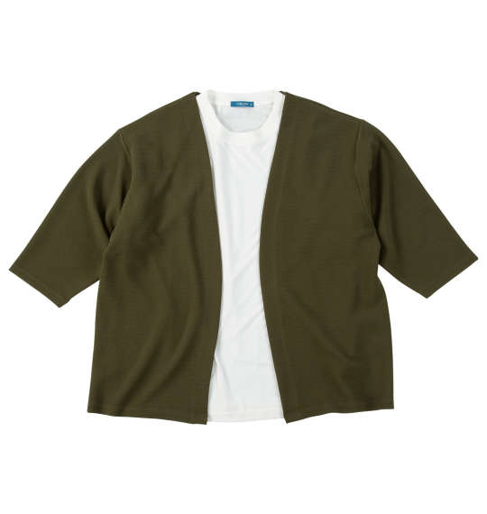 大きいサイズ メンズ COLLINS ふくれジャガードトッパー 七分袖 カーディガン + 天竺 半袖 Tシャツ カーキ×ホワイト 1258-5301-2 3L 4L 5L 6L 8L