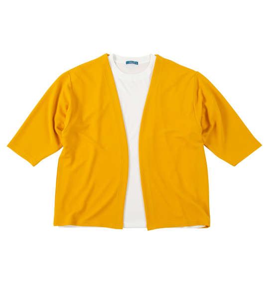 大きいサイズ メンズ COLLINS ふくれジャガードトッパー 七分袖 カーディガン + 天竺 半袖 Tシャツ マスタード×ホワイト 1258-5301-3 3L 4L 5L 6L 8L
