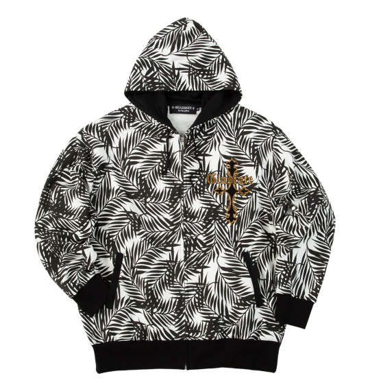 大きいサイズ メンズ GLADIATE 刺繍裏毛 フルジップ パーカー ホワイト×ブラック 1258-5331-1 3L 4L 5L 6L