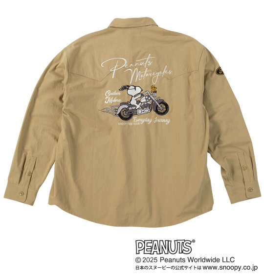 大きいサイズ メンズ FLAGSTAFF×PEANUTS スヌーピーコラボリップストップ 長袖 シャツ ベージュ 1277-5335-1 3L 4L 5L 6L 8L