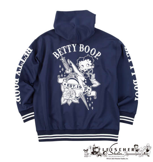 大きいサイズ メンズ BETTY BOOP ダンボールニット フルジップ パーカー ネイビー 1278-5621-1 3L 4L 5L 6L