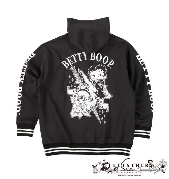 大きいサイズ メンズ BETTY BOOP ダンボールニット フルジップ パーカー ブラック 1278-5621-2 3L 4L 5L 6L
