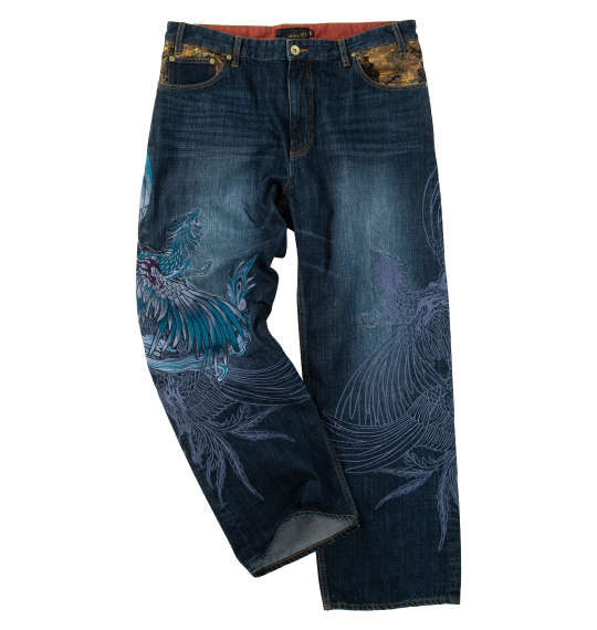 大きいサイズ メンズ 絡繰魂 鳳凰降臨 デニム パンツ ネイビー 1254-5310-1 100 110 120 130