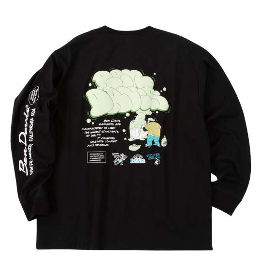 大きいサイズ メンズ BEN DAVIS バブルプリント 長袖 Tシャツ ブラック 1278-5611-2 3L 4L 5L 6L