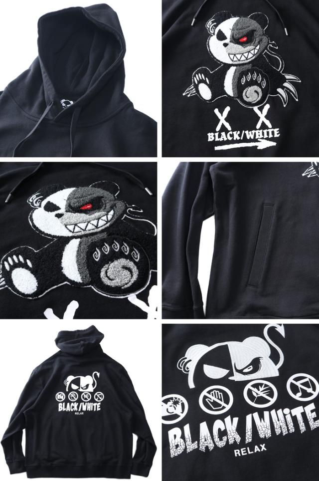 大きいサイズ メンズ B/W-PDJ RELAX PANDA プルオーバー パーカー 秋冬