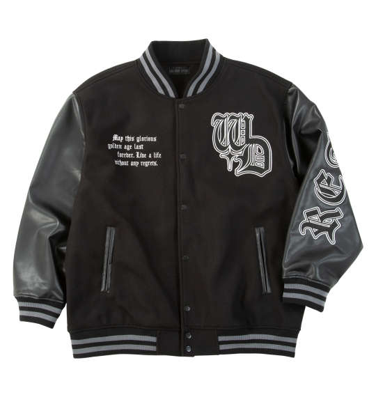 大きいサイズ メンズ in the attic 身頃フェイクメルトン袖PU スタジアム ジャンパー ブラック×ブラック 1253-5330-2 3L 4L 5L 6L