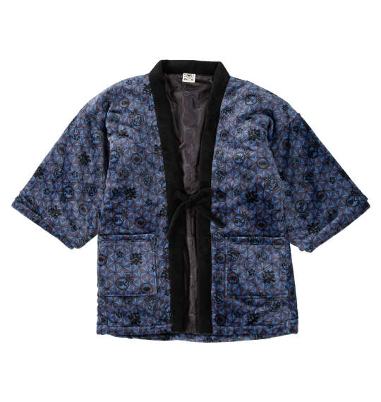 大きいサイズ メンズ 黒柴印和んこ堂 麻の葉紋様柄 ふわもこ 半纏 ネイビー 1258-5324-1 3L 5L 7L