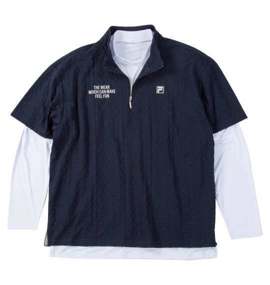 大きいサイズ メンズ FILA GOLF 3Dジャガード 半袖 シャツ インナーセット ネイビー×ホワイト 1278-5300-2 3L 4L 5L 6L