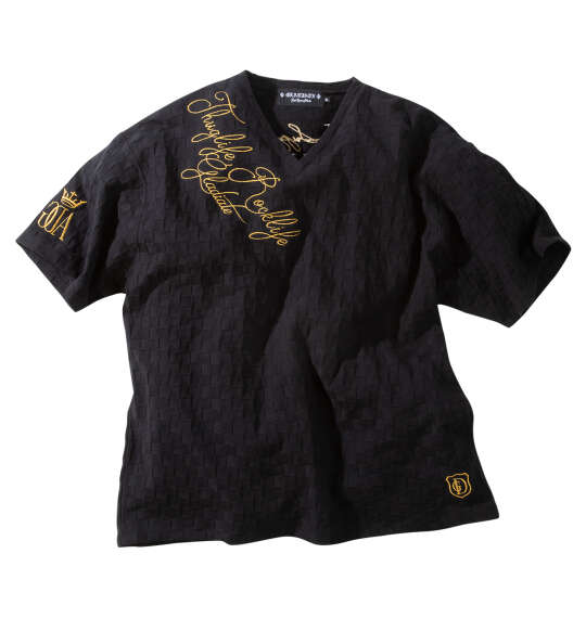 大きいサイズ メンズ GLADIATE ブロックジャガードALL刺繍 半袖 Vネック Tシャツ ブラック 1258-6281-1 3L 4L 5L 6L
