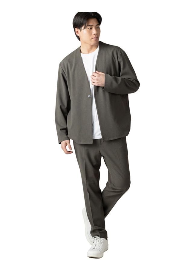 大きいサイズ メンズ DREAM MASTER セットアップ COOLLIST清涼 ヘリンボーン ストレッチ ノーカラー ジャケット 軽量 ウォッシャブル スマリラ 春夏新作 azs26181-sjn 【fre】