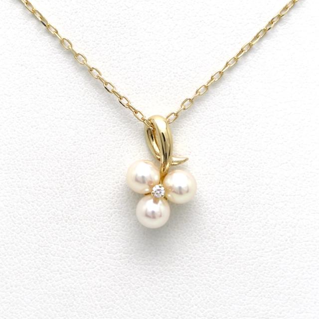 【楠本質店/元住吉】ミキモト/MIKIMOTO　K18YG　3Pパール&ダイヤモンド ネックレス　パール4.7mm/ダイヤ石目不明　40cm【中古】