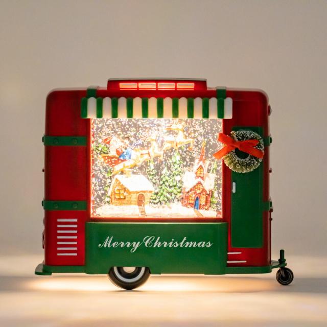 スノーイングライトツーリングカー キャンピングカー型スノードーム 電子オルゴール(クリスマスソング8曲) 置物 飾り LED 電池・USB電源 スノードーム ギフト 贈り物 YP40209_1