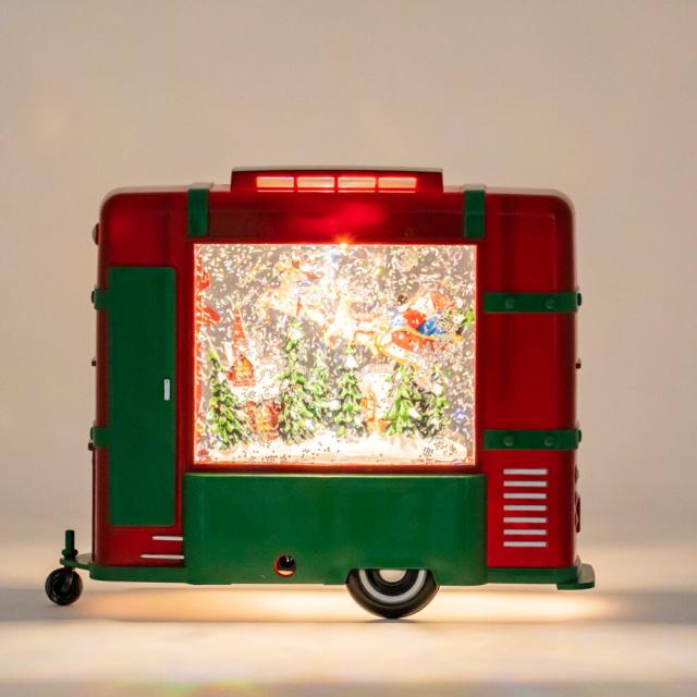 スノーイングライトツーリングカー キャンピングカー型スノードーム 電子オルゴール(クリスマスソング8曲) 置物 飾り LED 電池・USB電源 スノードーム ギフト 贈り物 YP40209_2