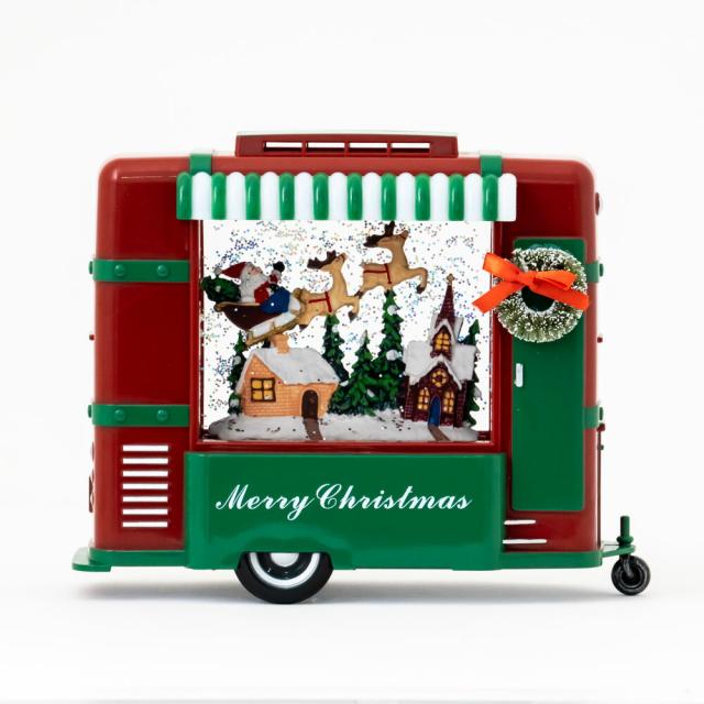 スノーイングライトツーリングカー キャンピングカー型スノードーム 電子オルゴール(クリスマスソング8曲) 置物 飾り LED 電池・USB電源 スノードーム ギフト 贈り物 YP40209_4
