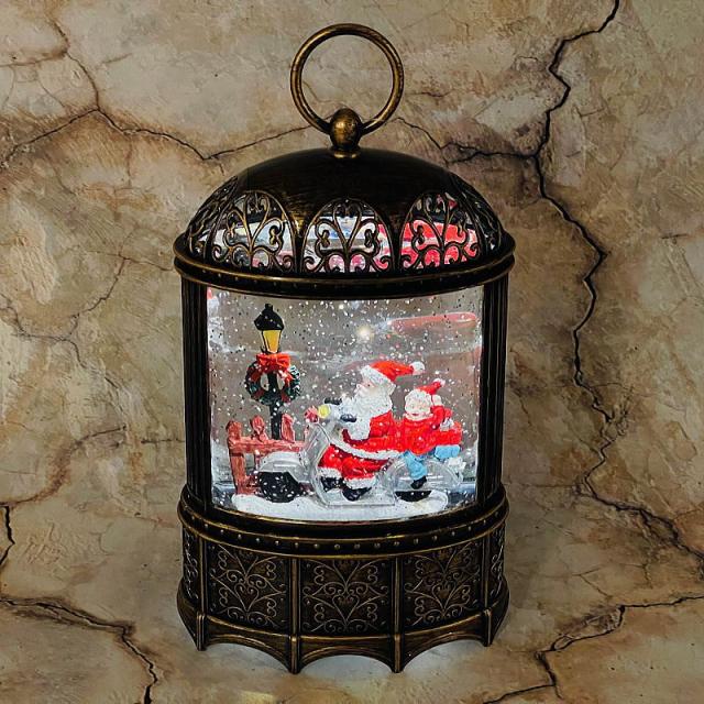 スノーイングランタンライト 高さ24.5cm 電子オルゴール(クリスマスソング8曲) アンティーク調 置物 飾り LED 電池・USB電源 スノードーム ギフト 贈り物 ST41995