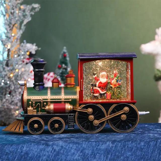 スノーイングトレインランタン 電子オルゴール(クリスマスソング8曲) 汽車置物 飾り 電池・USB電源 スノードーム ギフト 贈り物 WDL-2110_2