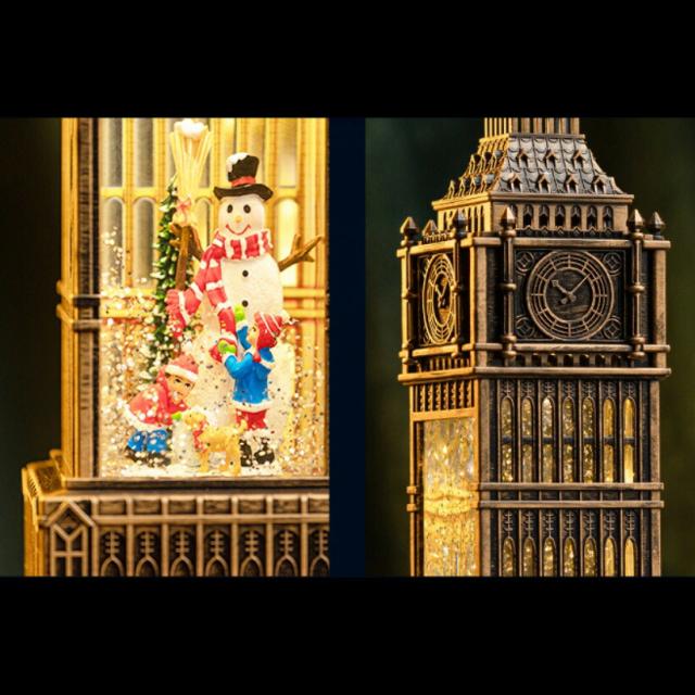 グリッタービッグベン スノーイングランタン 高さ38cm 電子オルゴール(クリスマスソング8曲) 置物 飾り LED 電池・USB電源 スノードーム ギフト 贈り物 WDL-2106_1
