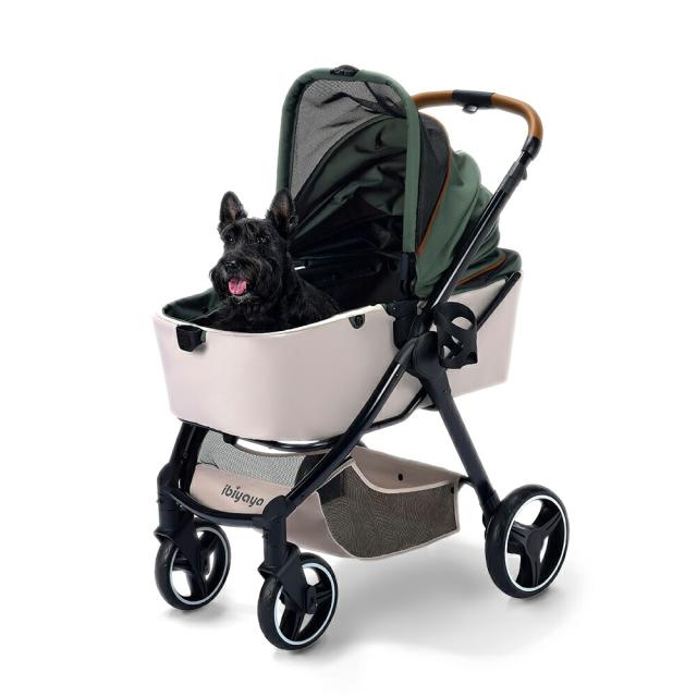 ibiyaya レトロ リュクス ペット ストローラー ペットカート (ソフトセージ) 耐荷重25kg  犬用 ベビーカー おすすめ 多頭 中型犬 小型犬 分離型 ブランド おしゃれ 4輪 折りたたみ 通気性 散歩 おでかけ Retro Luxe Pet Stroller イビヤヤ FS2102