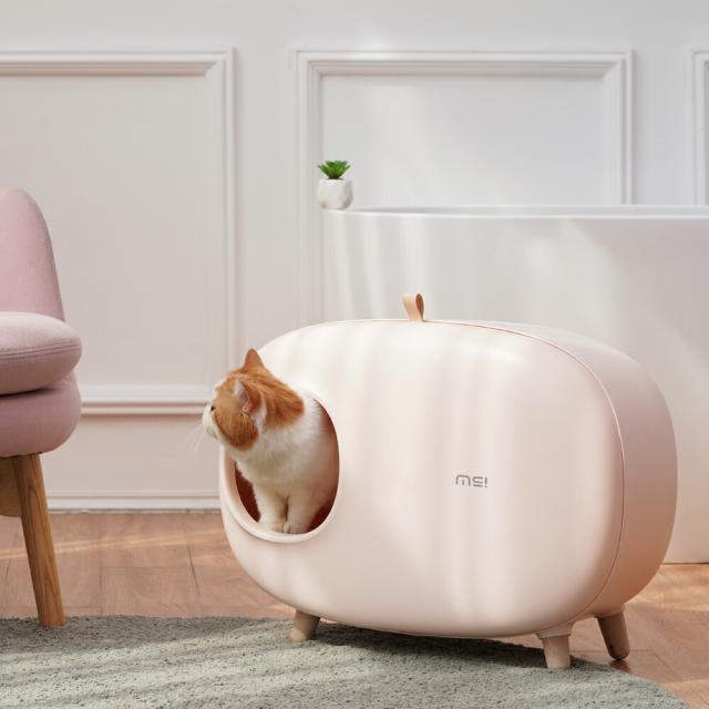 猫トイレ スコップ付き   (桃)  猫砂飛び散り防止 ネコ HEBENA