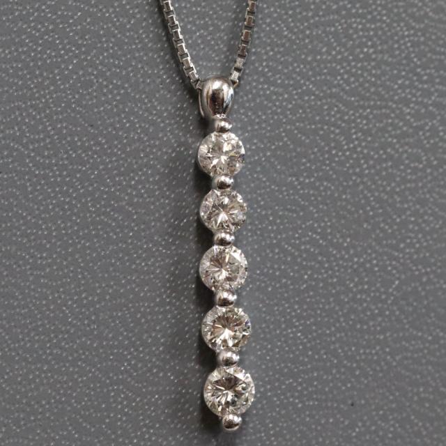 Pt900/850ダイヤモンドネックレス D1.05 6.2g 43cm プラチナ 5連ダイヤ 