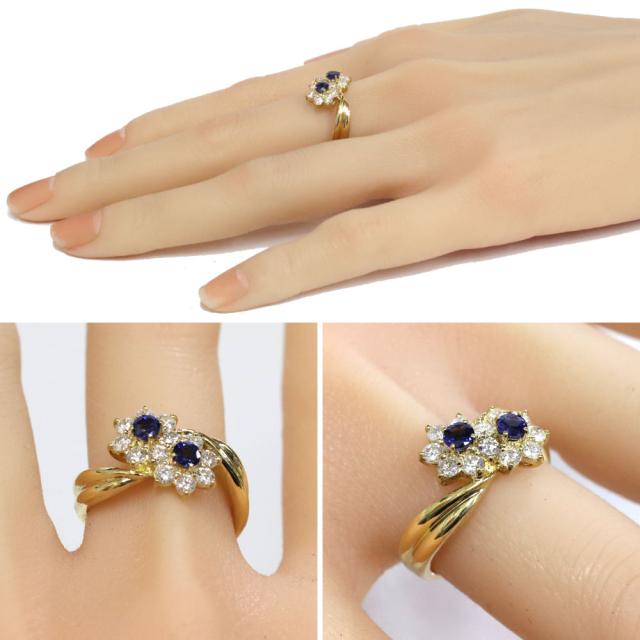 K18サファイアダイヤモンドリング S0.47 D0.65 6.5g #14 イエロー