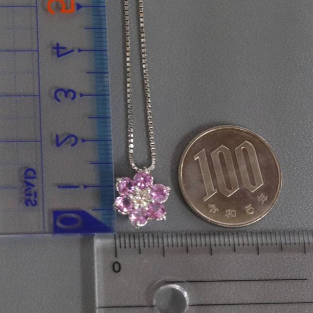Pt900/850ピンクサファイアダイヤモンドネックレス フラワーモチーフ PS1.385 D0.24 5.5g AJ付45cm プラチナ_8