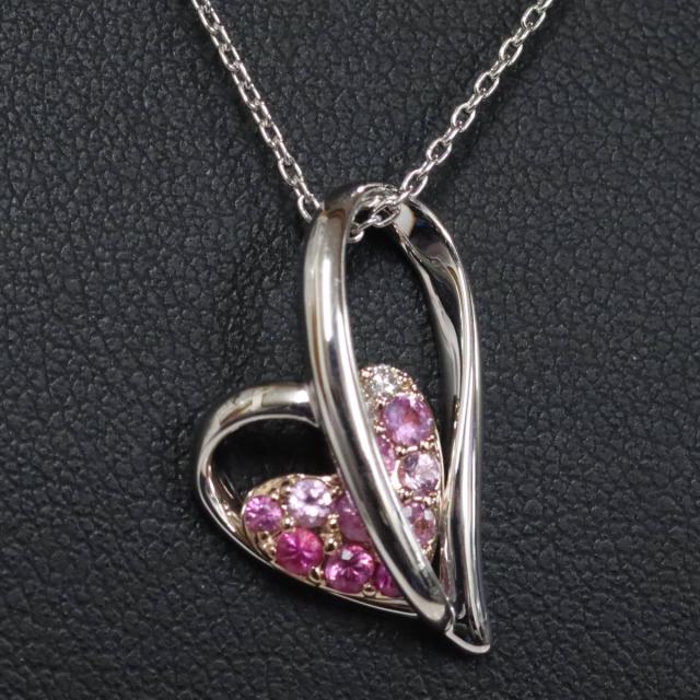 ヨンドシー K18WGピンクサファイアダイヤモンドネックレス ハート