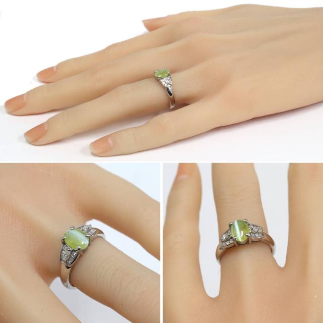 Pt900クリソベリルキャッツアイダイヤモンドリング CE1.47 D0.30 6.2g #10 プラチナ_9