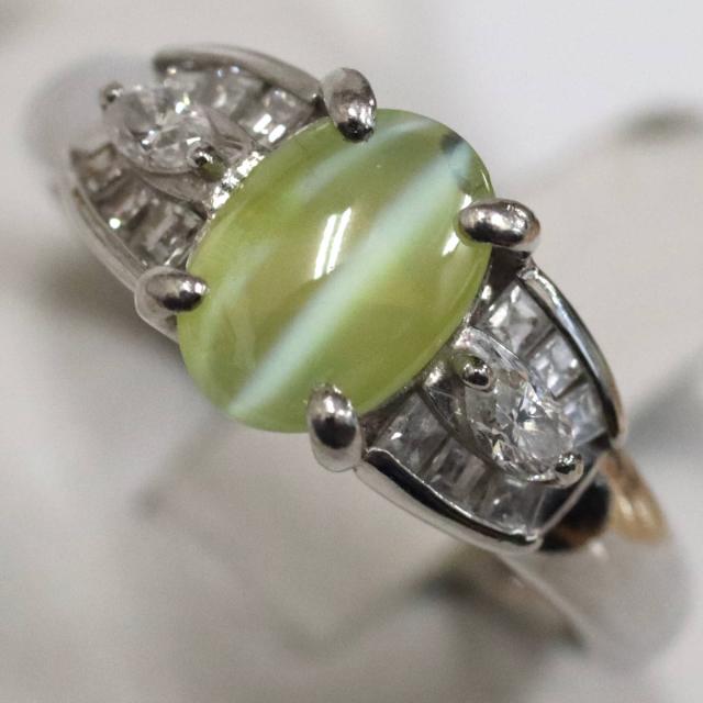 Pt900クリソベリルキャッツアイダイヤモンドリング CE1.47 D0.30 6.2g #10 プラチナ_2