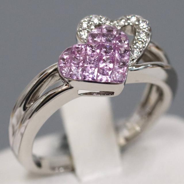 笠原真寿美 K18WGサファイアダイヤモンドリング ハートモチーフ 5.5g