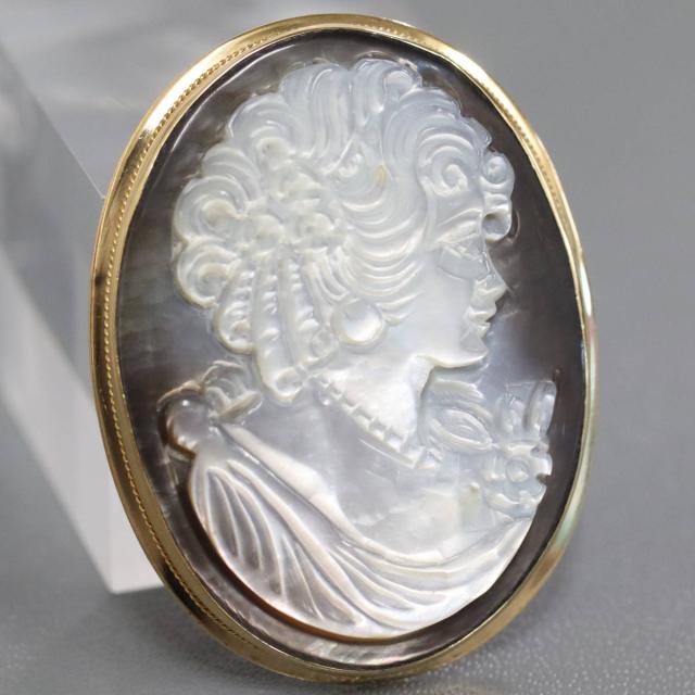 750ゴールド カメオペンダント 750シェルカメオペンダントトップ/ブローチ 7.1g イエローゴールド カメオ